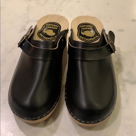 orthopedik Shoes - Black Wooden and Leather Clogs size 41